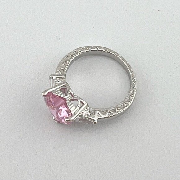 Pink Zircon Heart Sterling Silver Plated Ring size 9 - Picture 7 of 10